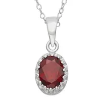 Womens Genuine Red Garnet Sterling Silver Pendant Necklace