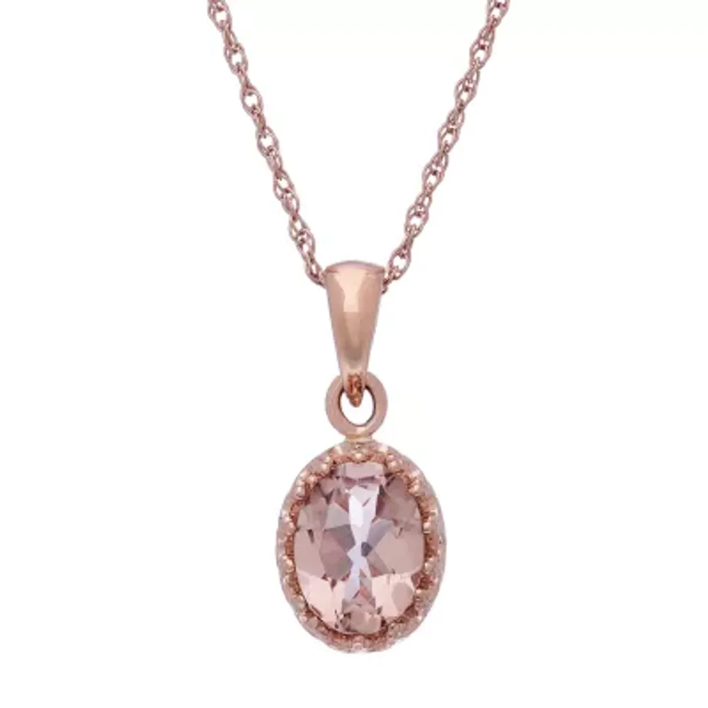 Womens Simulated Pink Morganite 14K Rose Gold Over Silver Pendant Necklace