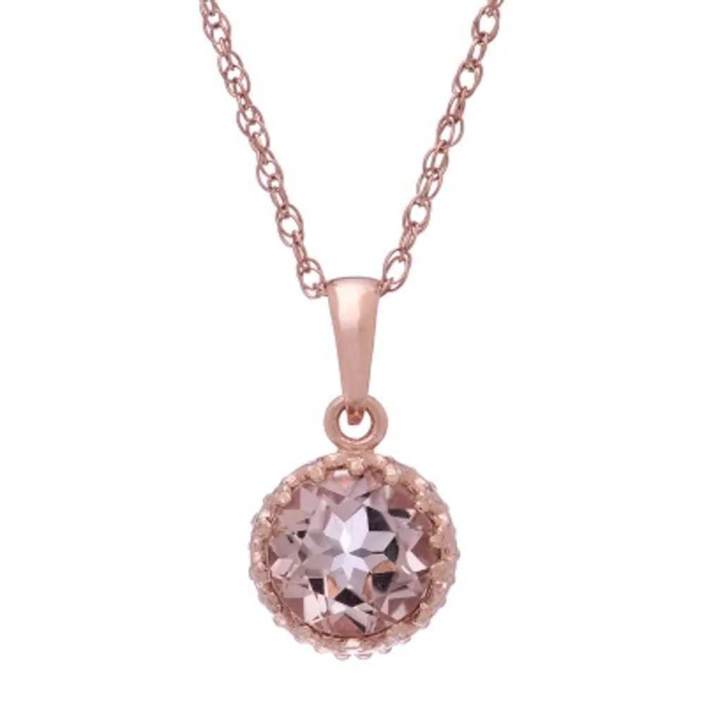 Womens Simulated Pink Morganite 14K Rose Gold Over Silver Pendant Necklace