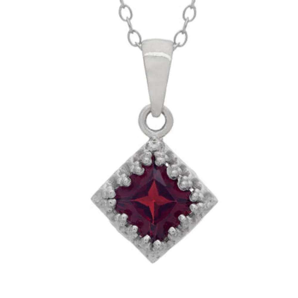 Womens Genuine Red Garnet Sterling Silver Pendant Necklaces