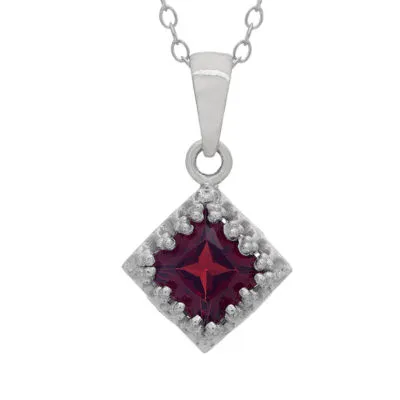 Womens Genuine Red Garnet Sterling Silver Pendant Necklace