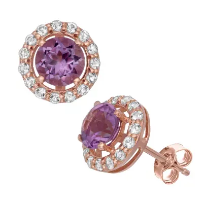 Genuine Purple Amethyst 14K Rose Gold Over Silver Stud Earrings