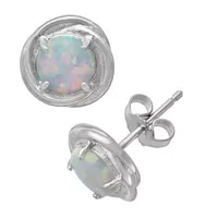 Lab Created White Opal Sterling Silver 9.5mm Stud Earrings