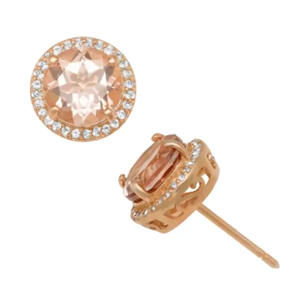 Simulated Pink Morganite 14K Rose Gold Over Silver Stud Earrings