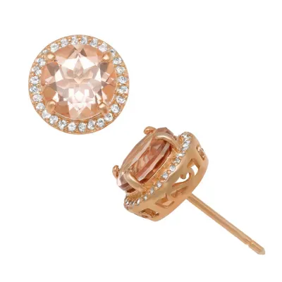 Simulated Pink Morganite 14K Rose Gold Over Silver Stud Earrings