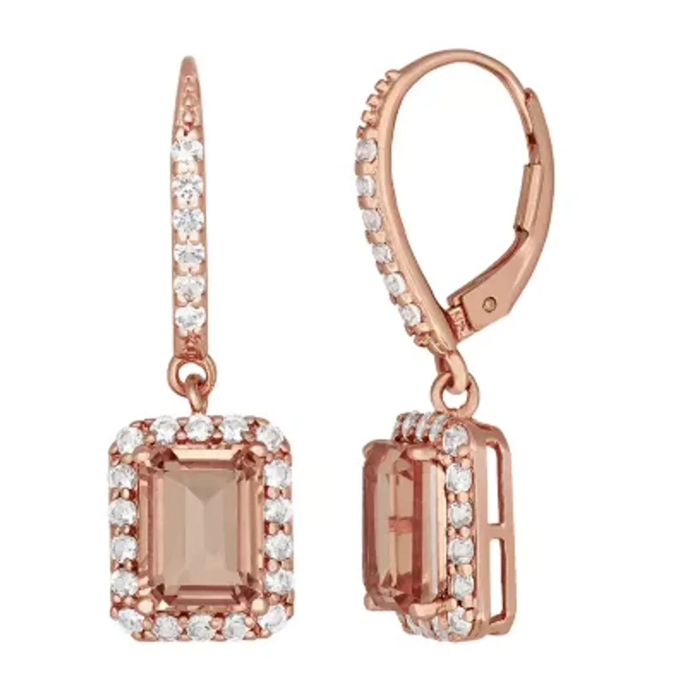 Simulated Pink Morganite 14K Rose Gold Over Silver Drop Earrings