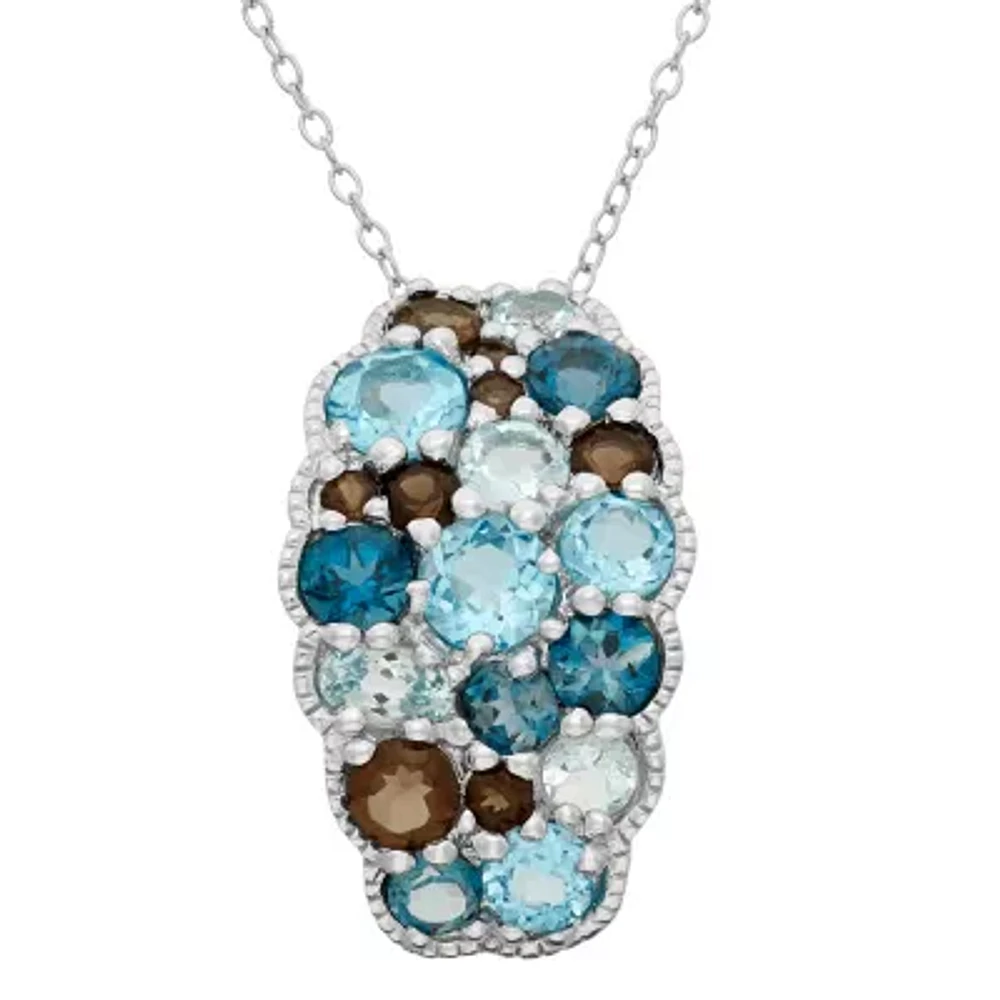 Womens Genuine Blue Topaz Sterling Silver Pendant Necklace