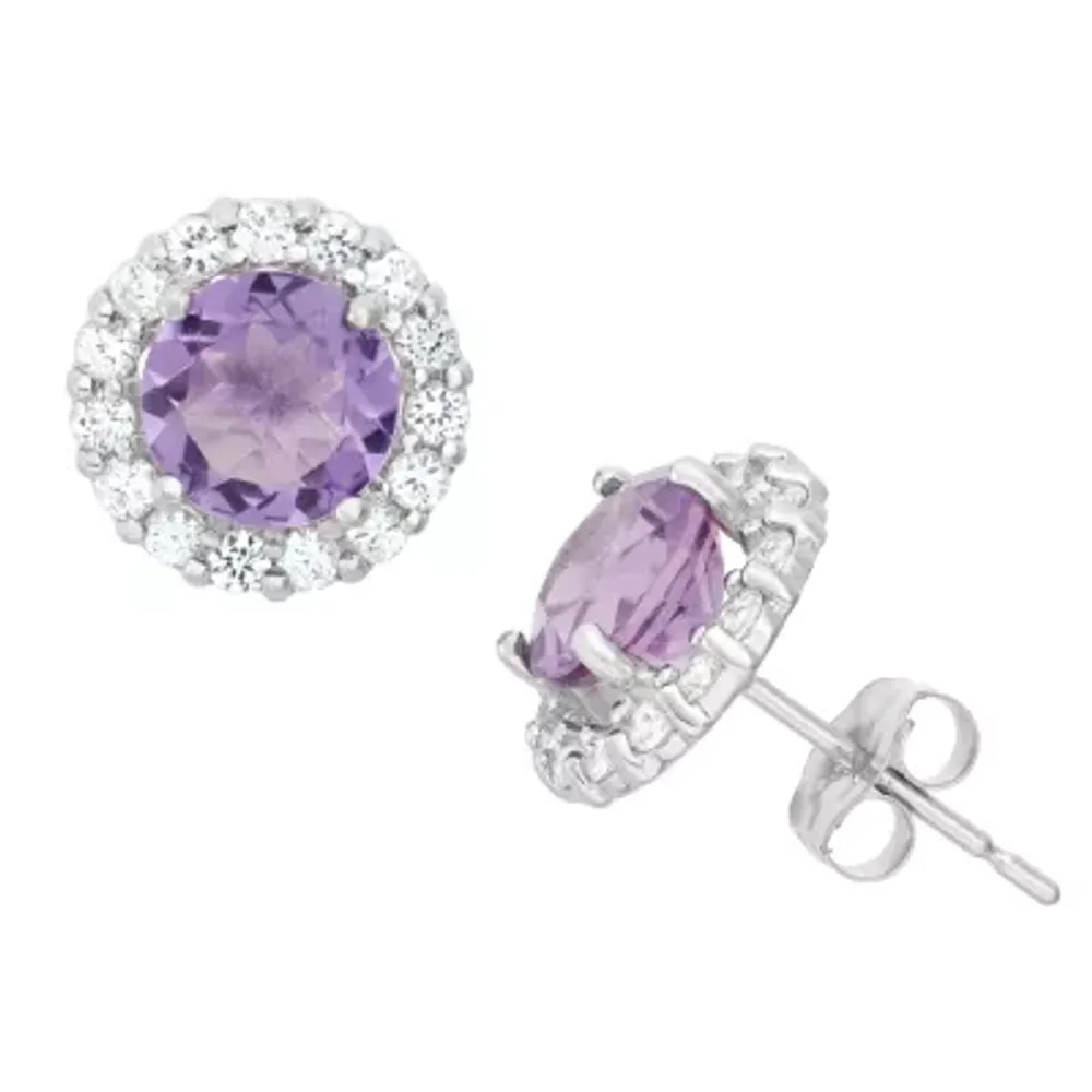 Genuine Purple Amethyst 10K Gold 9mm Stud Earrings