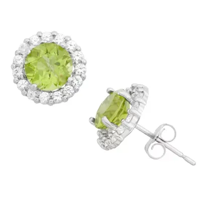 Genuine Green Peridot 10K White Gold 9mm Round Stud Earrings