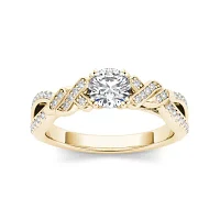 Womens / CT. T.W. Natural White Diamond 14K Gold Round Side Stone Engagement Ring