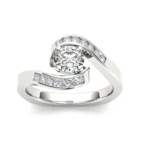 Womens 3/4 CT. T.W. Natural White Diamond 14K Gold Round Bypass  Engagement Ring