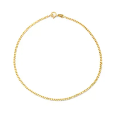 14K Gold Over Silver 10 Inch Solid Curb Ankle Bracelet