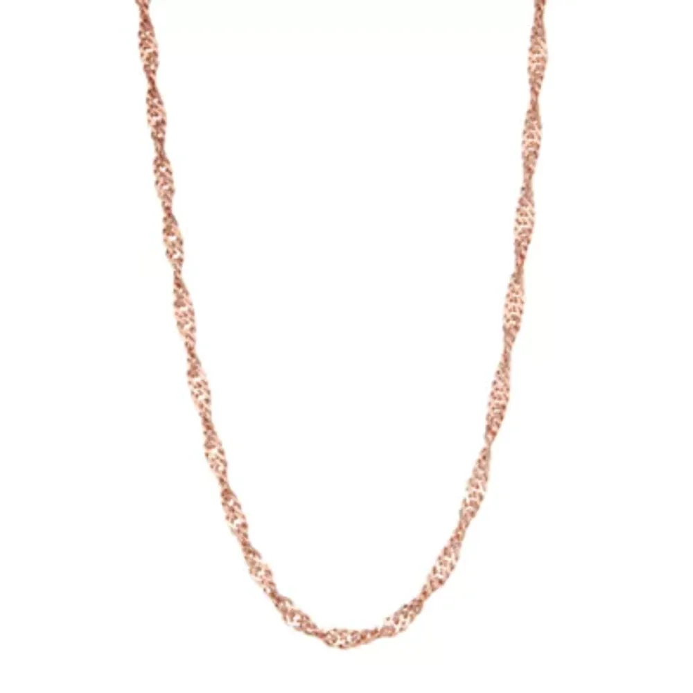 14K Rose Gold Over Silver 16 Inch Solid Singapore Chain Necklace