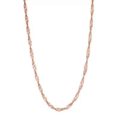 14K Rose Gold Over Silver 16 Inch Solid Singapore Chain Necklace