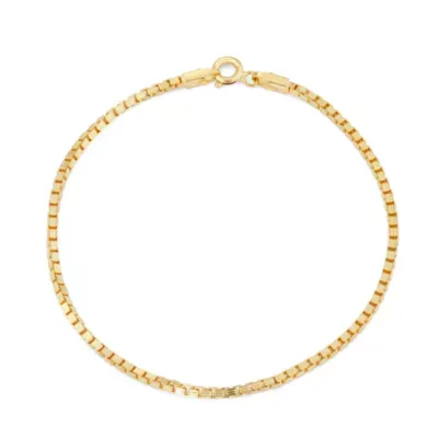 14K Gold Over Silver 7.5 Inch Solid Box Chain Bracelet