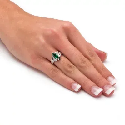 Womens Lab Created Green Emerald Platinum Over Silver Cocktail Ring