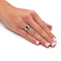 Womens Lab Created Green Emerald Platinum Over Silver Cocktail Ring