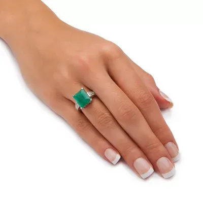 Womens Genuine Green Emerald Sterling Silver Cocktail Ring