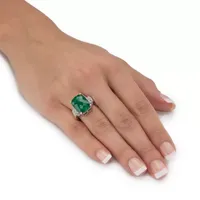 Womens Genuine Green Emerald Sterling Silver Cocktail Ring