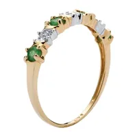 2MM Diamond Accent Genuine Green Emerald 10K Gold Band