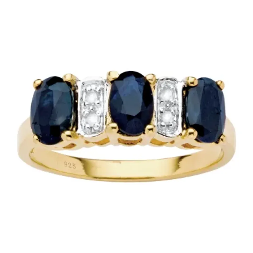 Womens Diamond Accent Genuine Blue Sapphire 18K Gold Over Silver Cocktail Ring