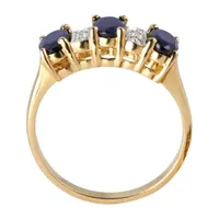 Womens Diamond Accent Genuine Blue Sapphire 18K Gold Over Silver Cocktail Ring