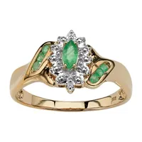 Womens Diamond Accent Genuine Green Emerald 18K Gold Over Silver Cocktail Ring