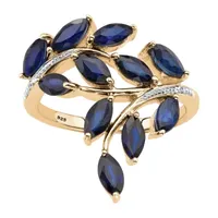 Womens Diamond Accent Genuine Blue Sapphire 18K Gold Over Silver Cocktail Ring