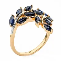 Womens Diamond Accent Genuine Blue Sapphire 18K Gold Over Silver Cocktail Ring