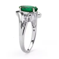 Womens Lab Created Green Emerald Platinum Over Silver Cocktail Ring