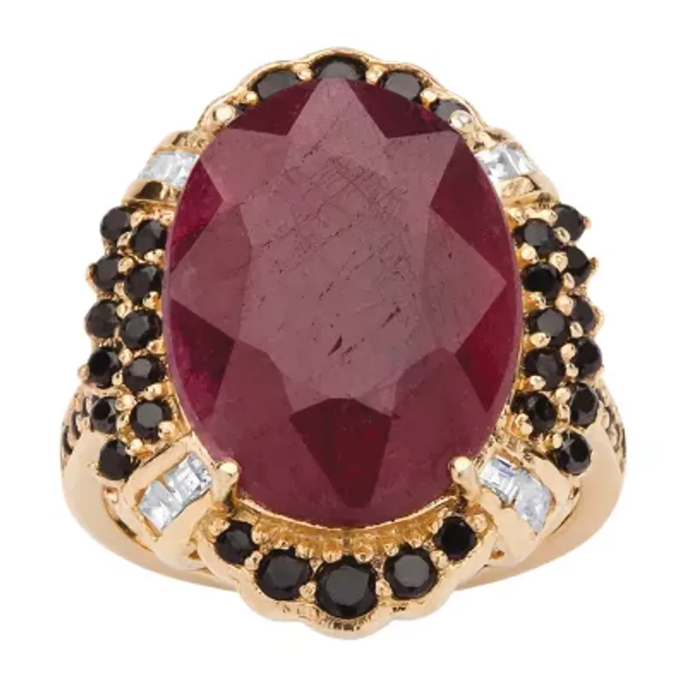 Womens Lead Glass-Filled Red Ruby 14K Gold Over Silver Cocktail Ring