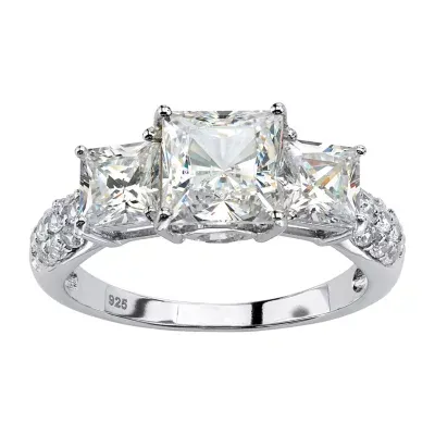 Womens Lab Created White Sapphire Platinum Over Silver Cocktail Ring