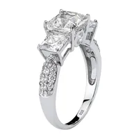 Womens Lab Created White Sapphire Platinum Over Silver Cocktail Ring