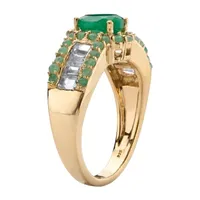 Womens Genuine Green Emerald 14K Gold Over Silver Cocktail Ring