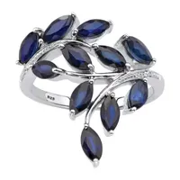 Womens Diamond Accent Genuine Blue Sapphire Platinum Over Silver Cocktail Ring