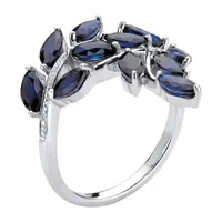 Womens Diamond Accent Genuine Blue Sapphire Platinum Over Silver Cocktail Ring