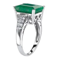 Womens Genuine Green Emerald Sterling Silver Cocktail Ring