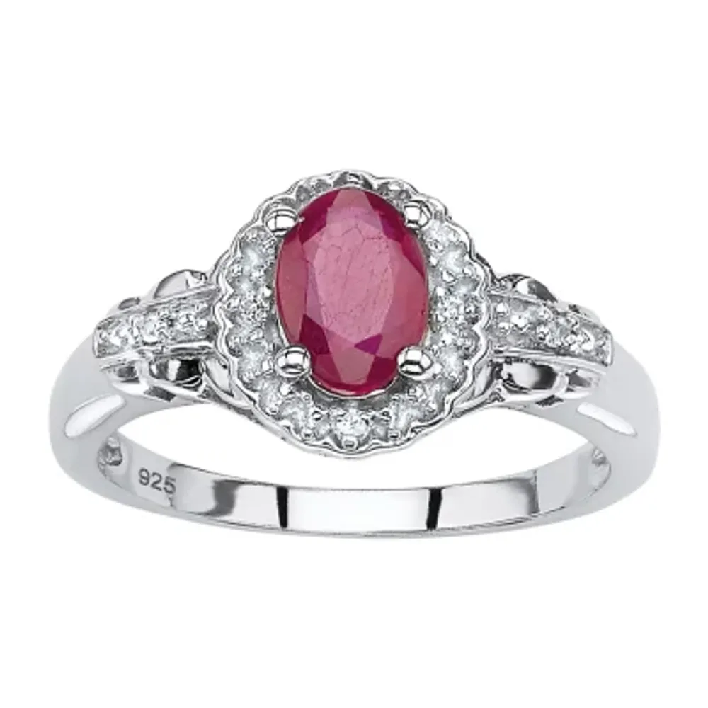 Womens Lead Glass-Filled Red Ruby Sterling Silver Cocktail Ring