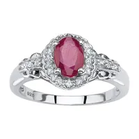 Womens Lead Glass-Filled Red Ruby Sterling Silver Cocktail Ring