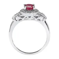 Womens Lead Glass-Filled Red Ruby Sterling Silver Cocktail Ring