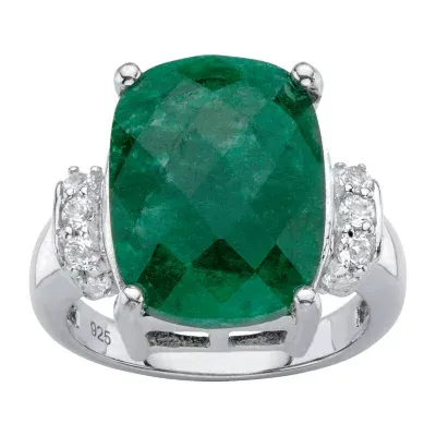 Womens Genuine Green Emerald Sterling Silver Cocktail Ring