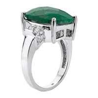 Womens Genuine Green Emerald Sterling Silver Cocktail Ring