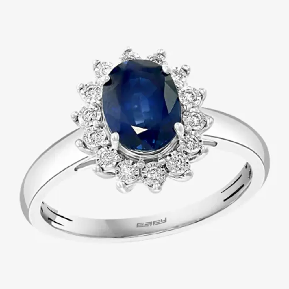Effy Womens / CT. T.W. Diamond & Genuine Blue Sapphire 14K White Gold Cocktail Ring