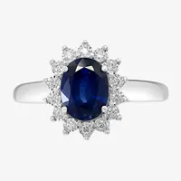 Effy Womens / CT. T.W. Diamond & Genuine Blue Sapphire 14K White Gold Cocktail Ring