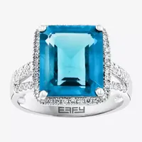 Effy Womens / CT. T.W. Diamond & Genuine Blue Topaz 14K White Gold Cocktail Ring