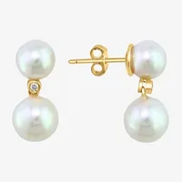 Effy  Diamond Accent White Cultured Freshwater Pearl 14K Gold Over Silver Ball Drop Earrings