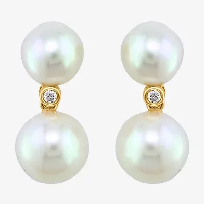 Effy  Diamond Accent White Cultured Freshwater Pearl 14K Gold Over Silver Ball Drop Earrings