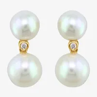 Effy  Diamond Accent White Cultured Freshwater Pearl 14K Gold Over Silver Ball Drop Earrings