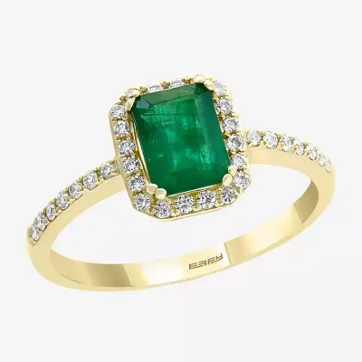 Effy Womens 1/5 CT. T.W. Diamond & Genuine Green Emerald 14K Gold Cocktail Ring