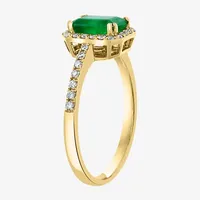 Effy Womens 1/5 CT. T.W. Diamond & Genuine Green Emerald 14K Gold Cocktail Ring